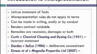 Misrepresentation Lecture 1 of 4 [upl. by Aihsemaj]